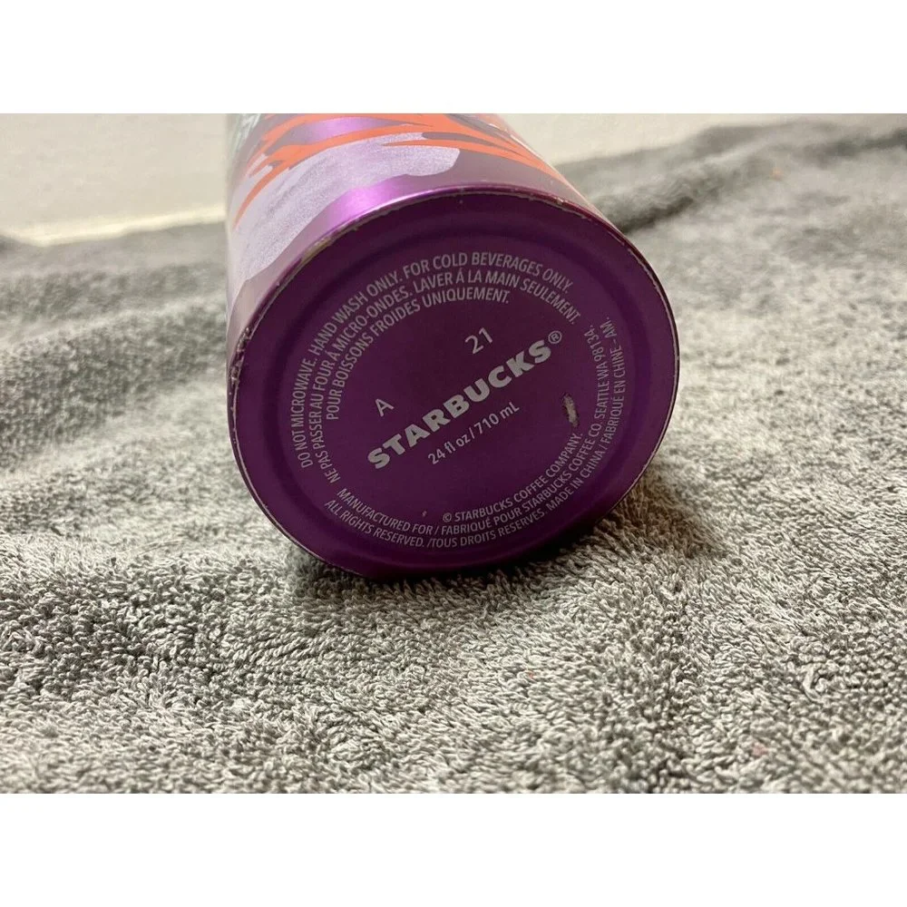 Starbucks Pink Purple Coral Reef metal 24 oz cold cup Tumbler 2021 NO STRAW ASIS